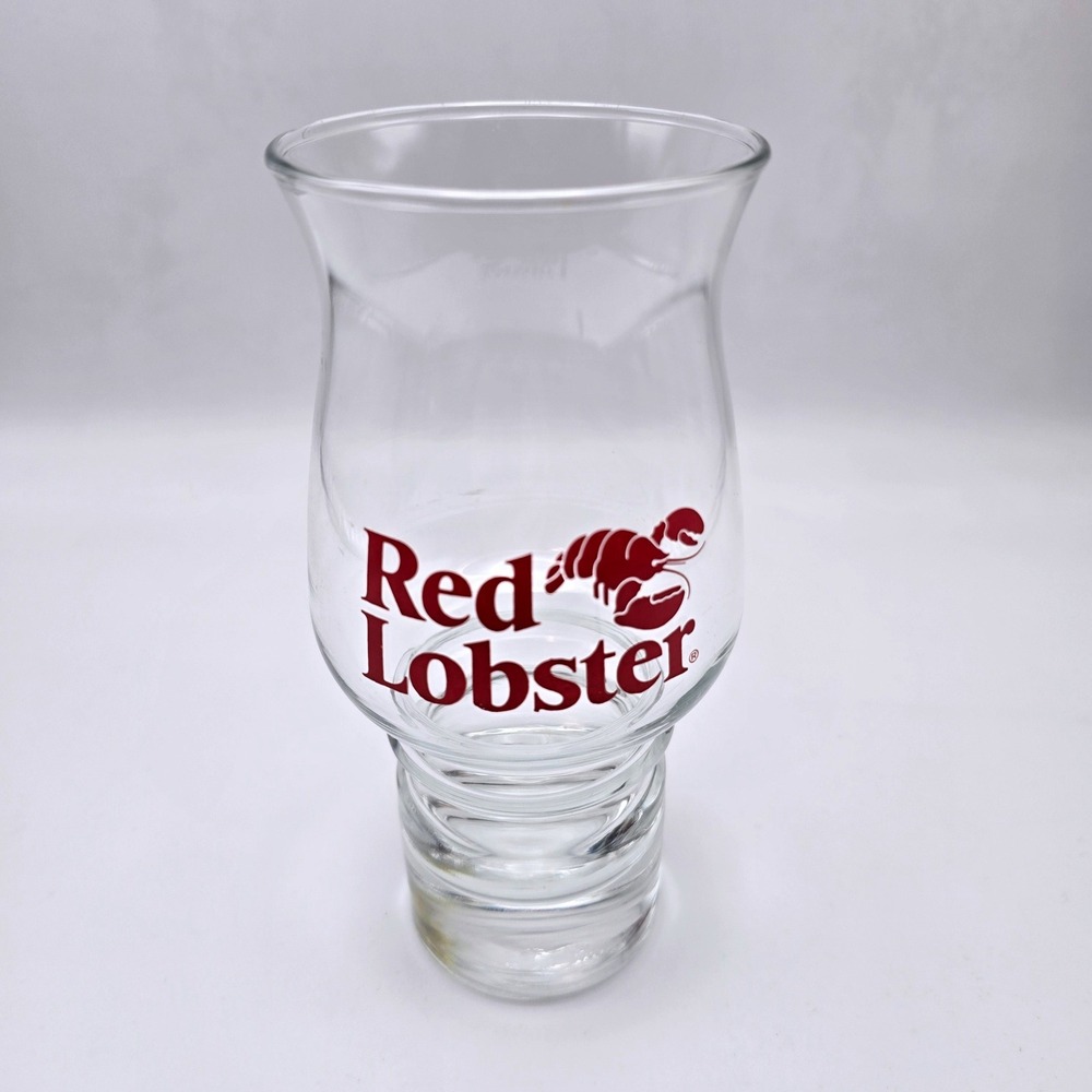 Red Lobster Hurricane Glass Clear Drinkware‎ Restaurant Souvenir Logo Barware